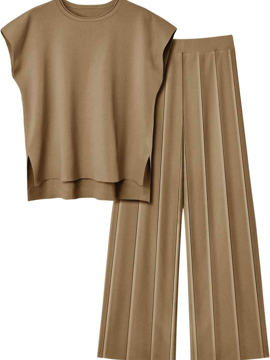 Round Neck Cap Sleeve Top and Pants Knit Set - Viarous