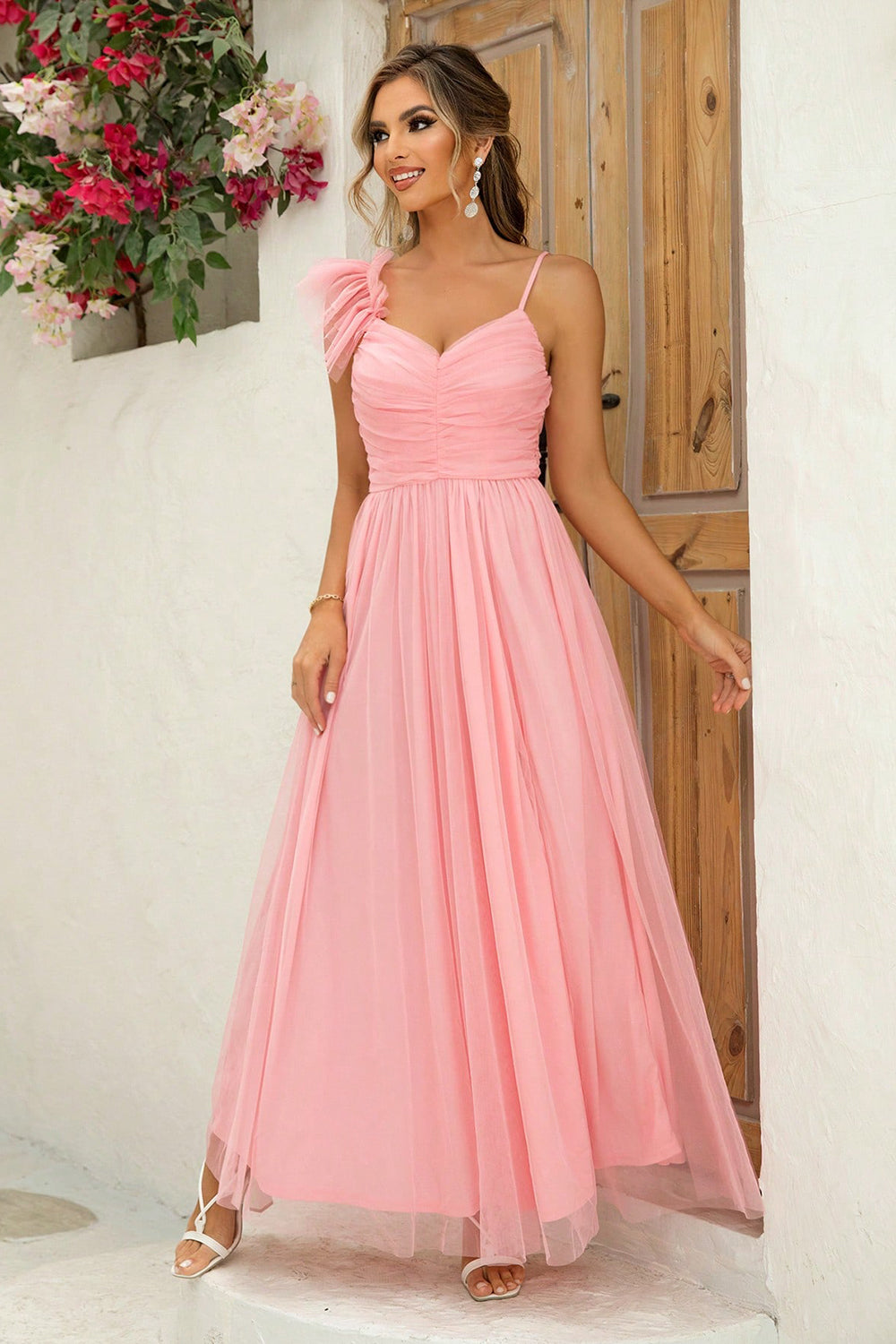 Asymmetrical Ruched Slit Dress - Viarous