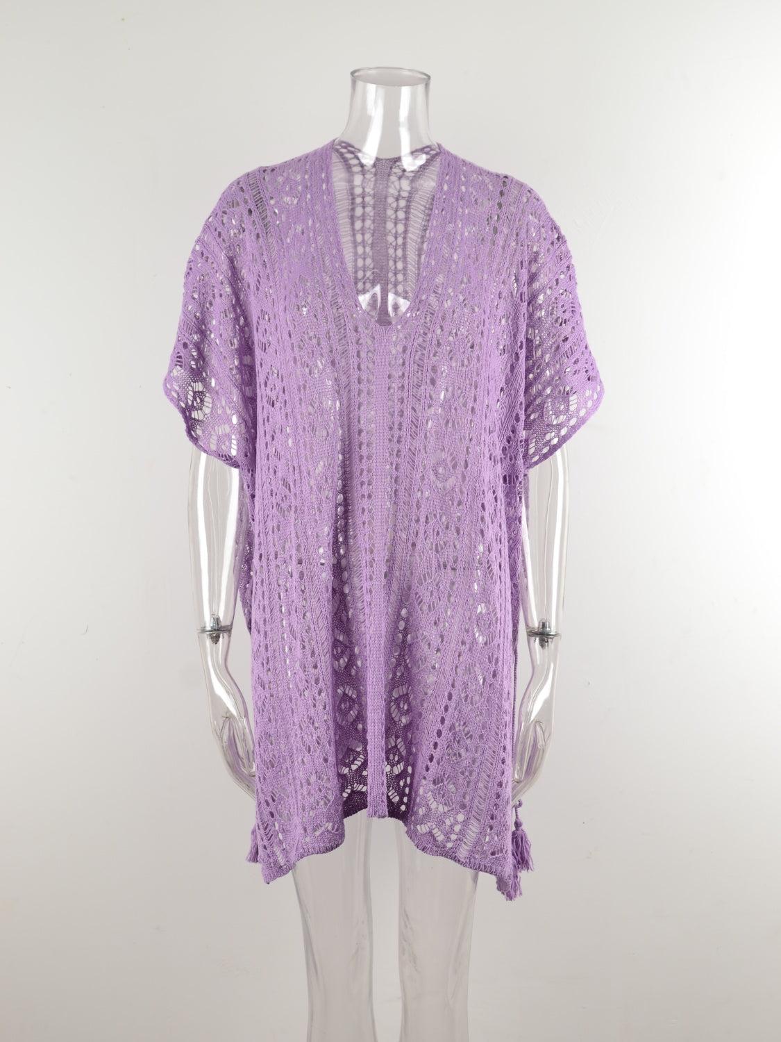 Angel Wings Cutout V-Neck Cover-Up with Tassel - Viarous