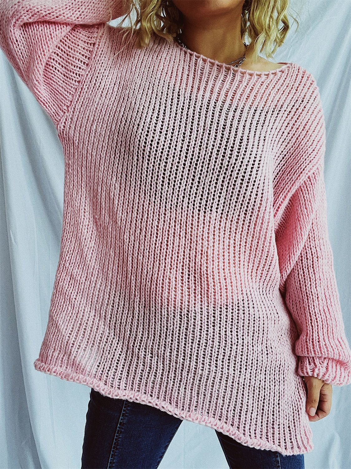 Boat Neck Dropped Shoulder Sweater - ViarousViarousViarous