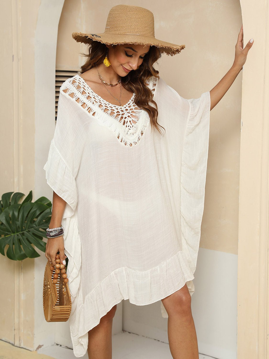 Cutout Ruffled Half Sleeve Cover - Up - ViarousViarousViarous