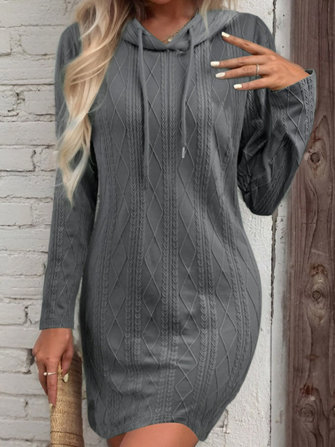 Drawstring Hooded Sweater Dress - ViarousViarousViarous
