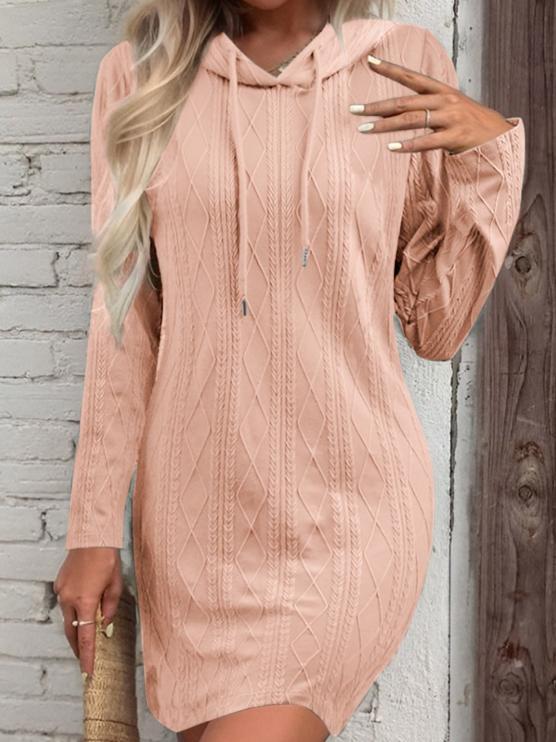 Drawstring Hooded Sweater Dress - ViarousViarousViarous