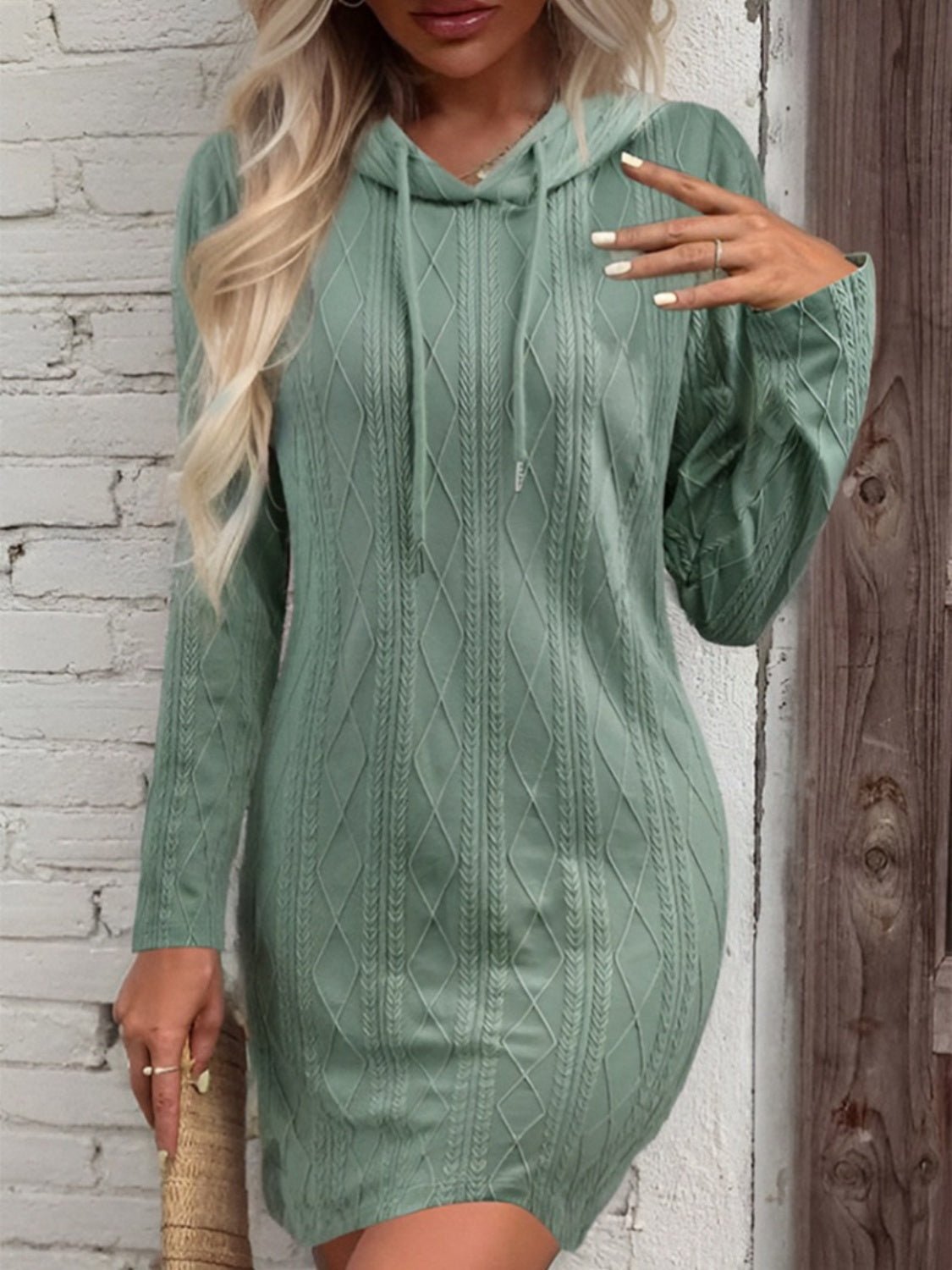Drawstring Hooded Sweater Dress - ViarousViarousViarous