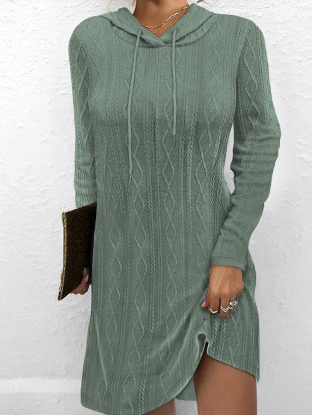 Drawstring Hooded Sweater Dress - ViarousViarousViarous