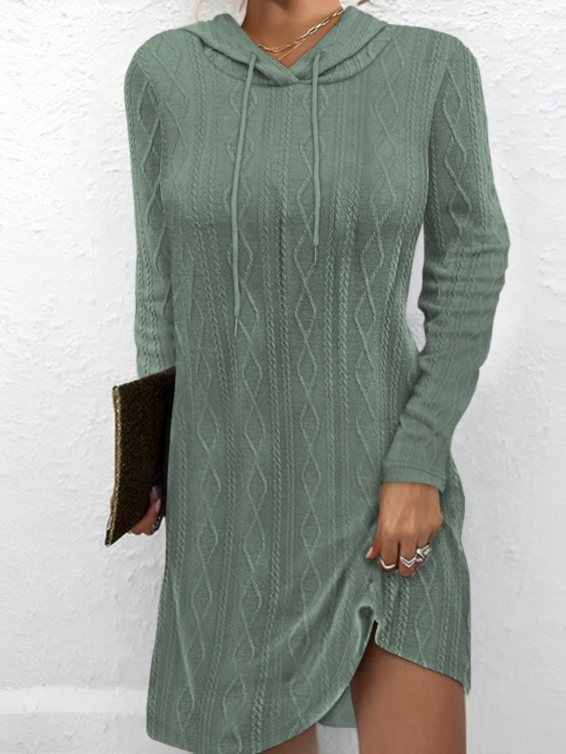 Drawstring Hooded Sweater Dress - ViarousViarousViarous