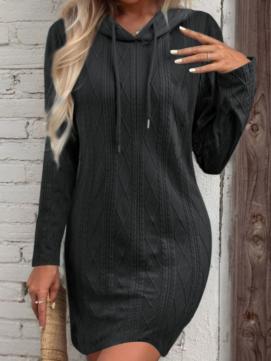 Drawstring Hooded Sweater Dress - ViarousViarousViarous