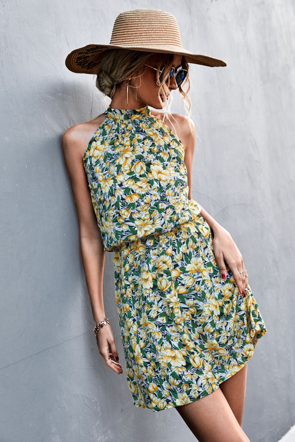 Floral Tied Sleeveless Mini Dress - ViarousViarousViarous