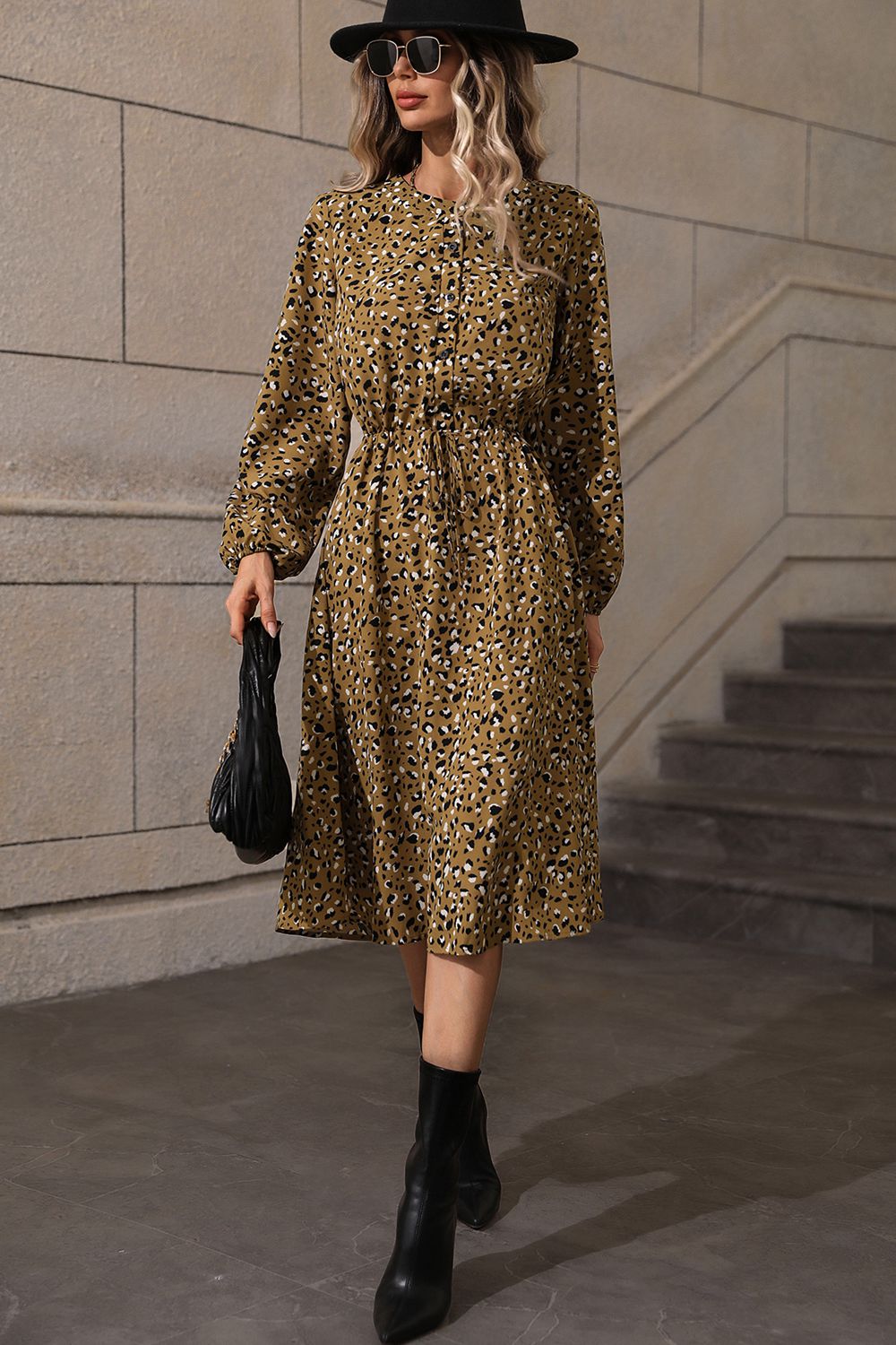 Honey Printed Long Sleeve Midi Dress - ViarousViarousViarous