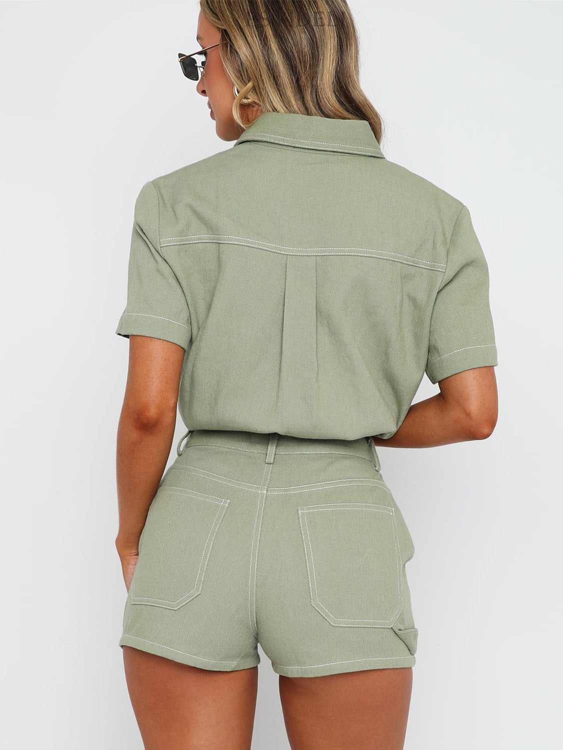 Pocketed Button Up Top and Shorts Set - ViarousViarousViarous