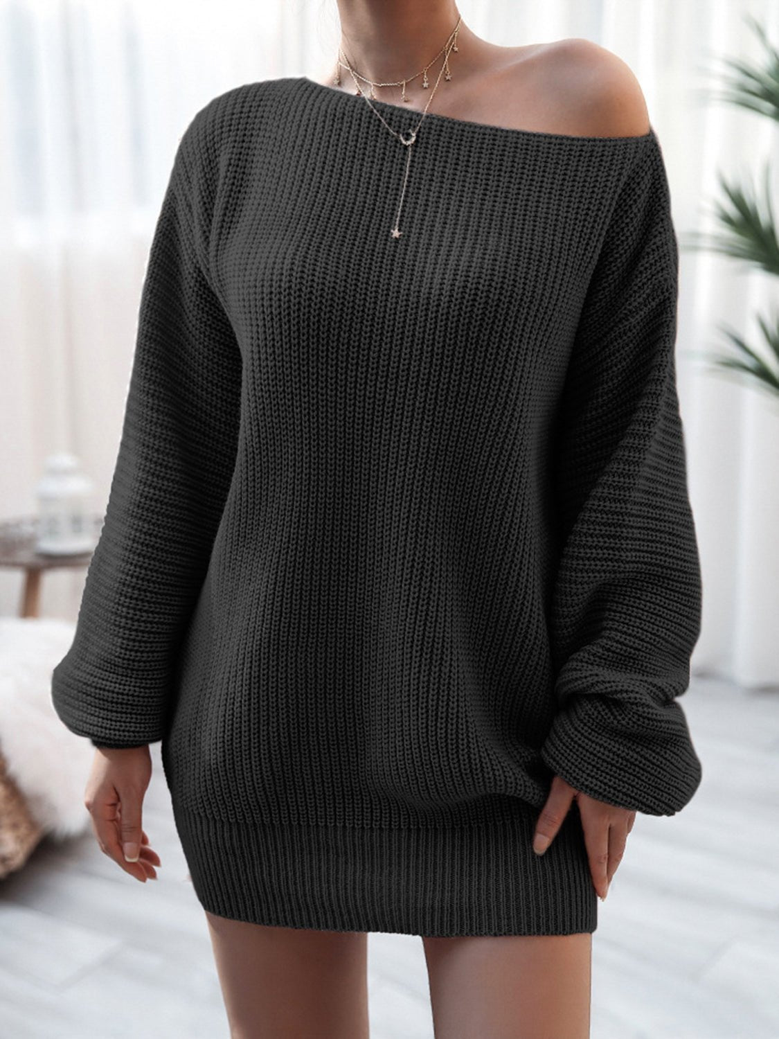 Rib - Knit Mini Sweater Dress - ViarousViarousViarous