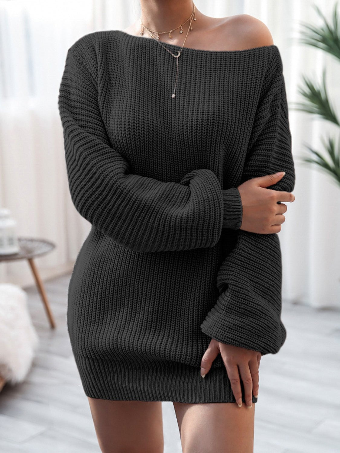 Rib - Knit Mini Sweater Dress - ViarousViarousViarous