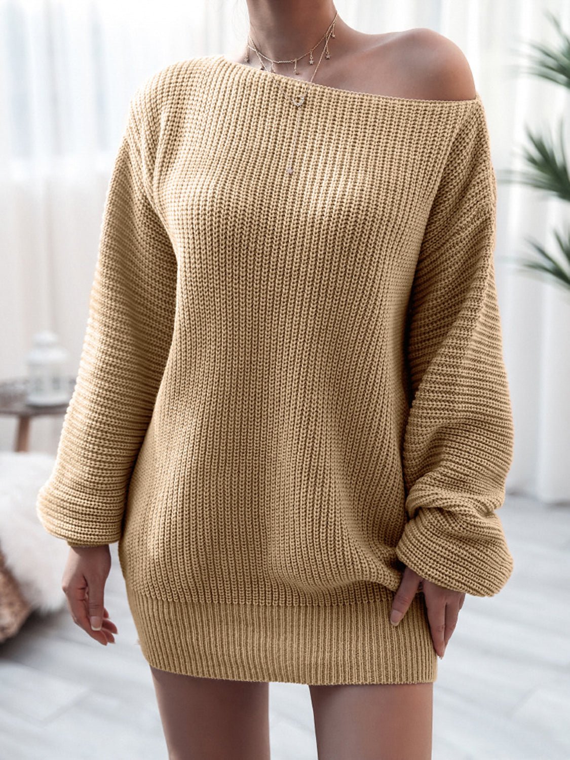 Rib - Knit Mini Sweater Dress - ViarousViarousViarous