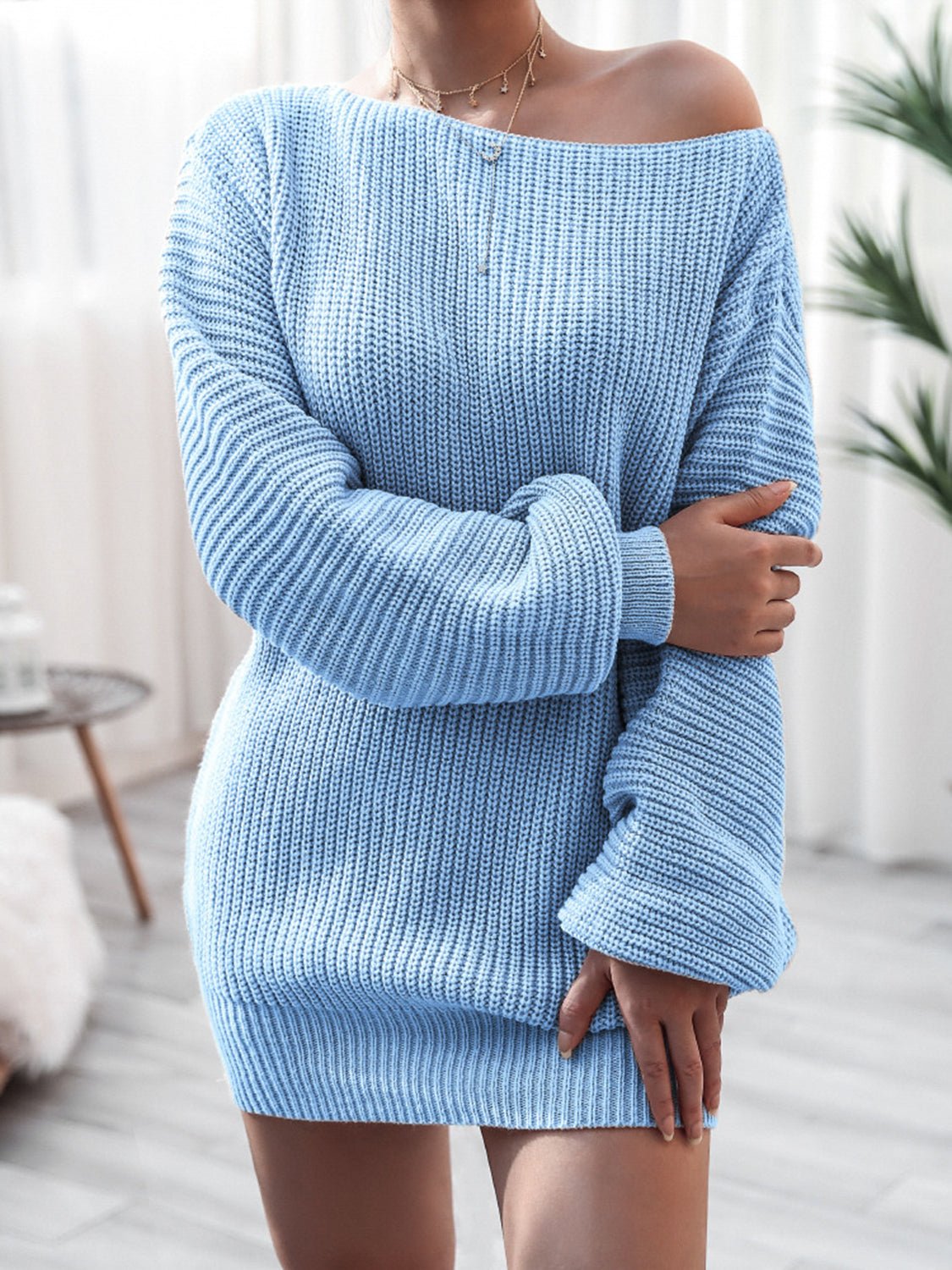 Rib - Knit Mini Sweater Dress - ViarousViarousViarous