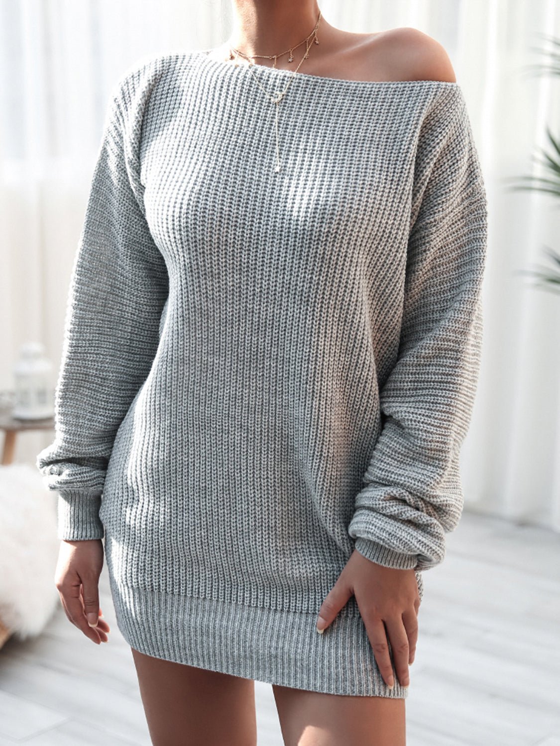 Rib - Knit Mini Sweater Dress - ViarousViarousViarous