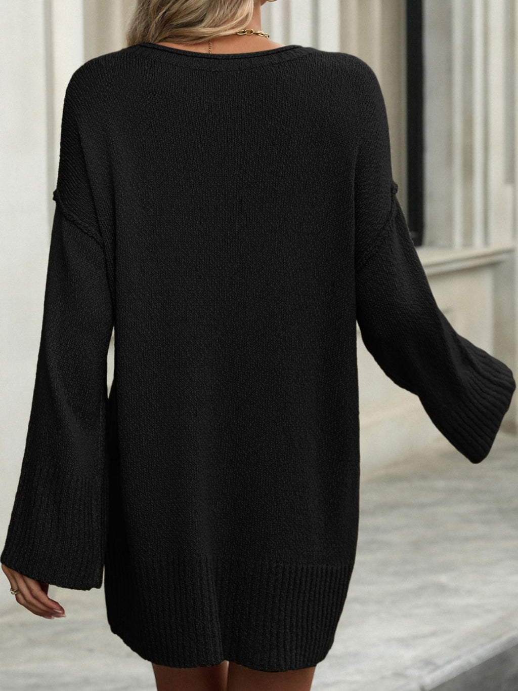 Round Neck Dropped Shoulder Sweater - ViarousViarousViarous