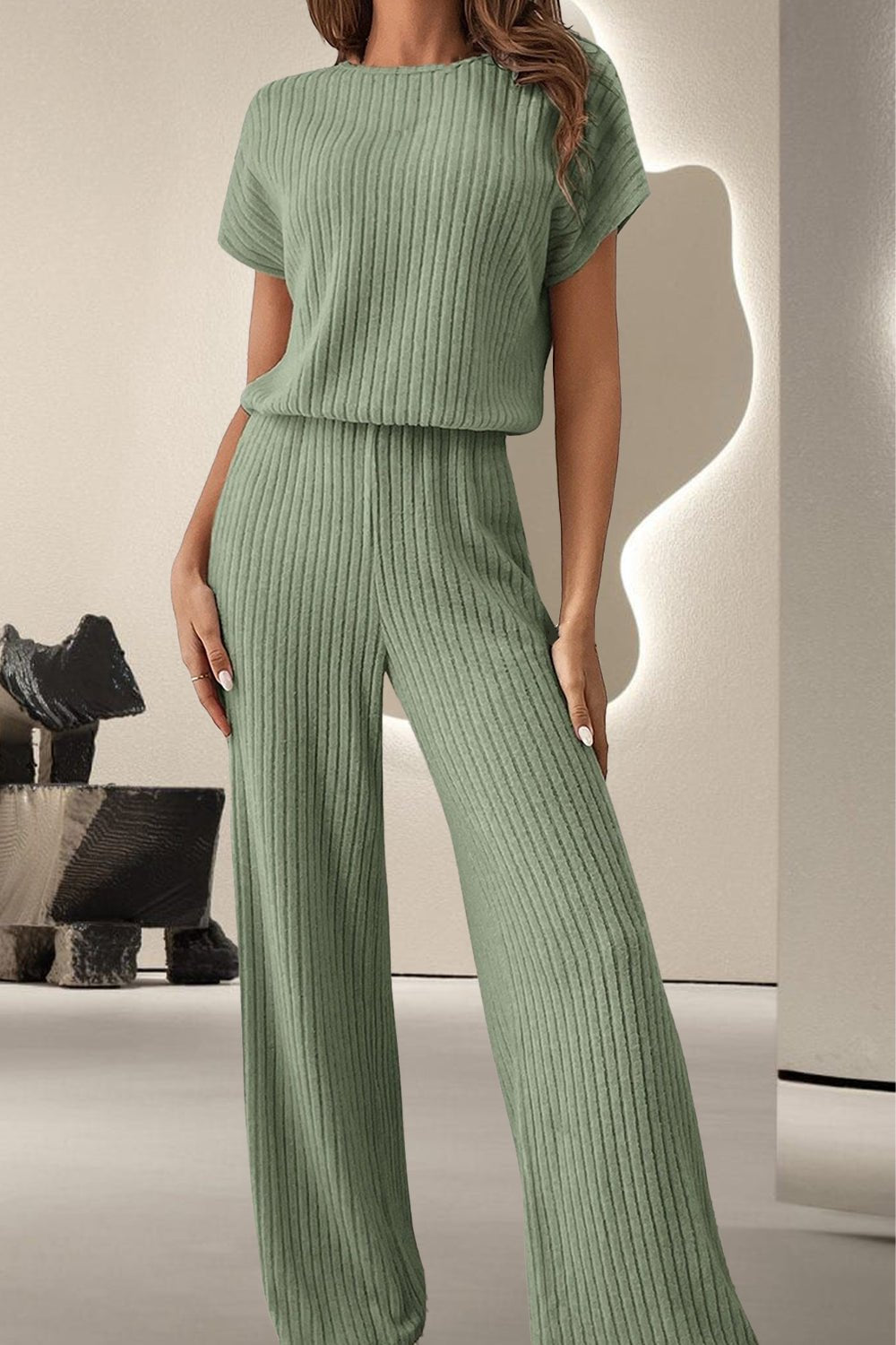 Round Neck Short Sleeve Jumpsuit - ViarousViarousViarous