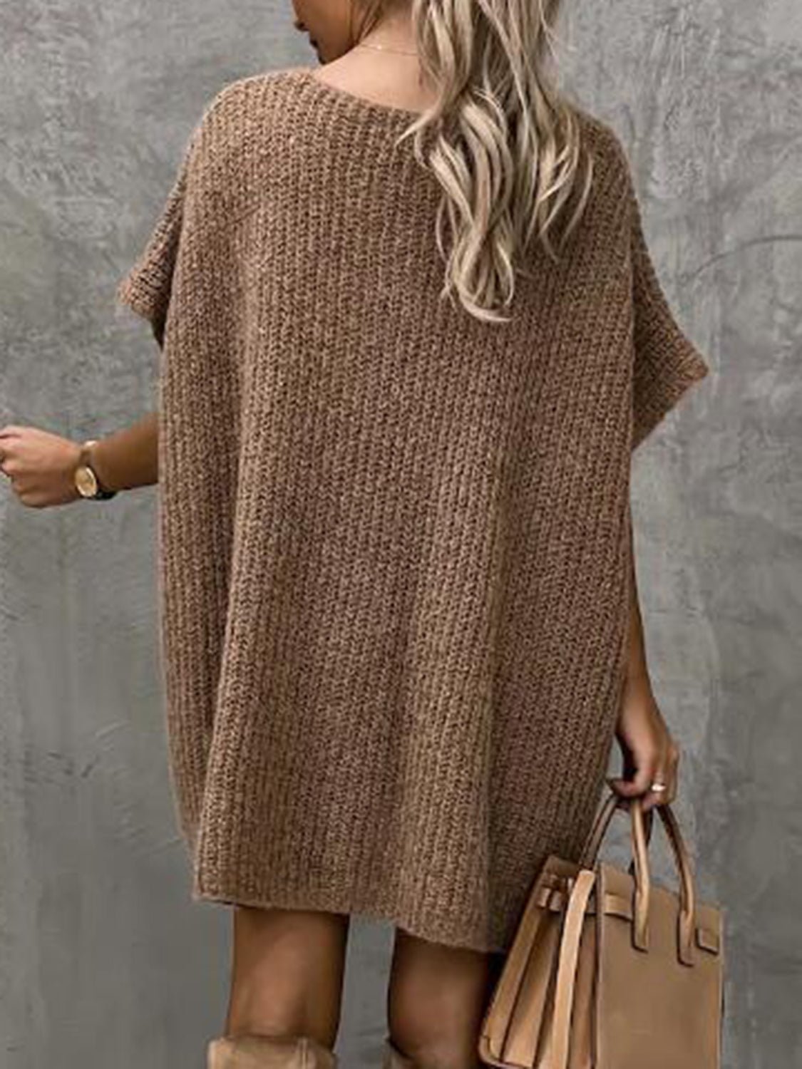 Short Sleeve Sweater Dress with Pockets - ViarousViarousViarous
