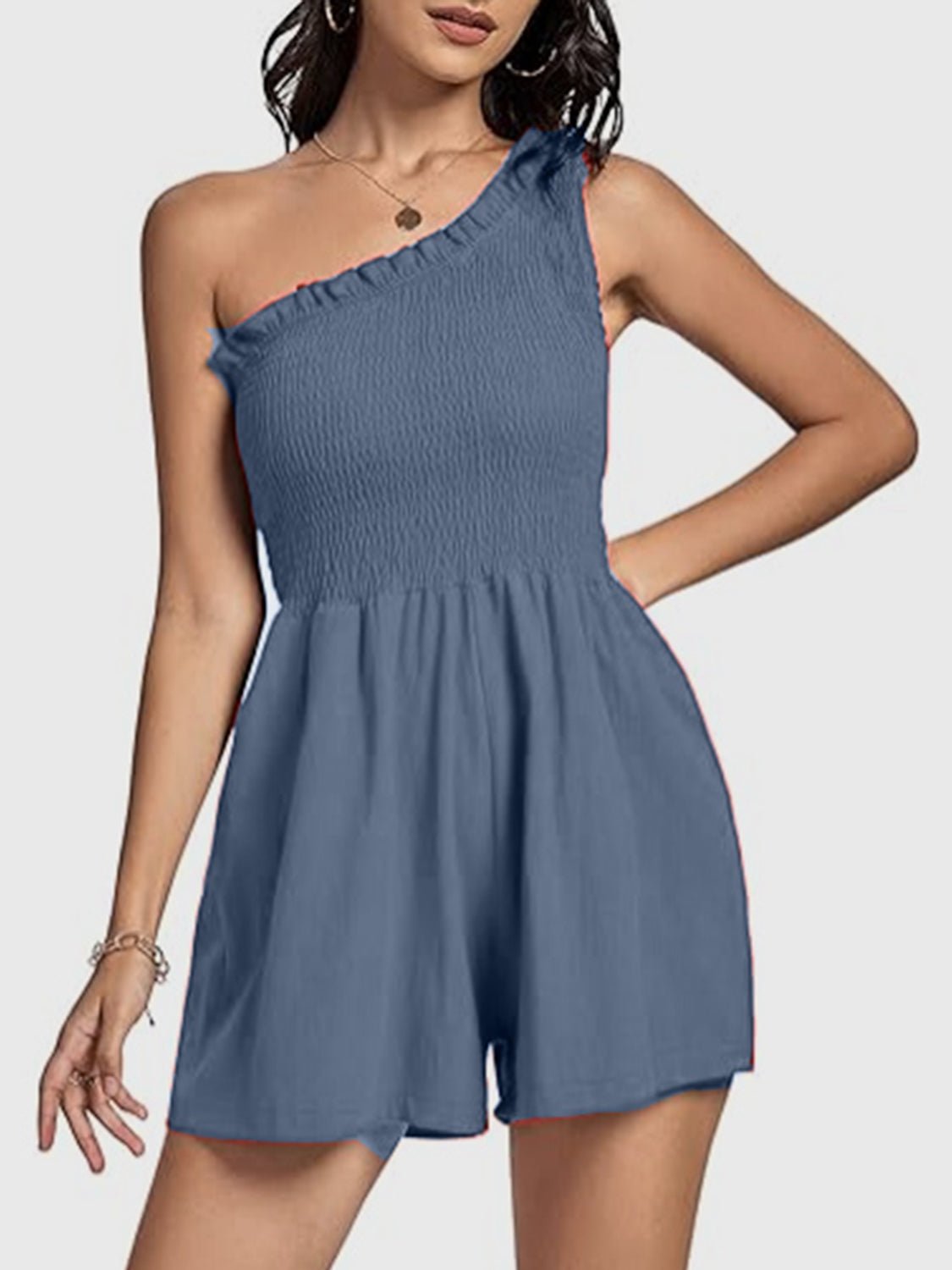 Smocked Single Shoulder Romper - ViarousViarousViarous