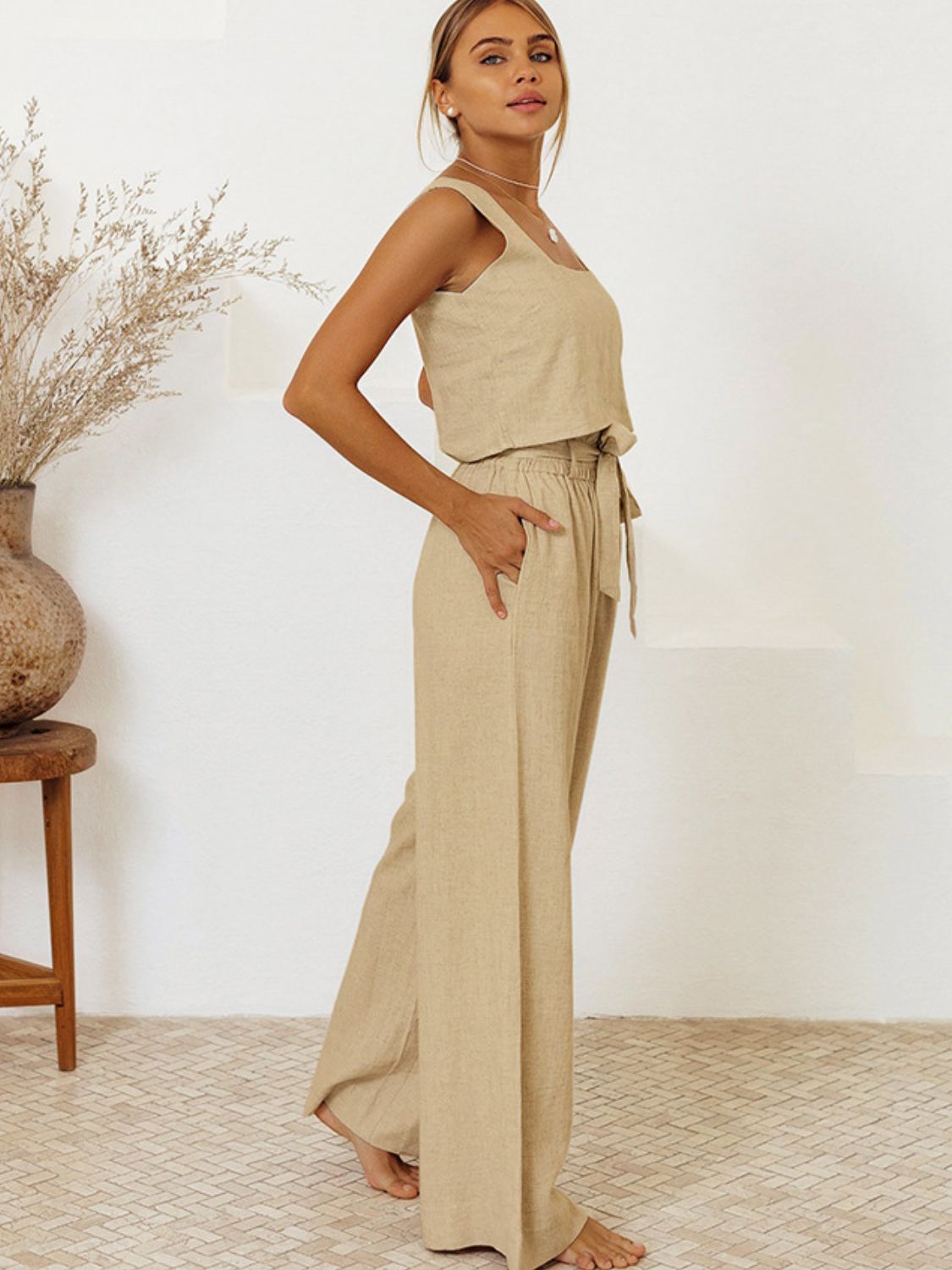 Square Neck Sleeveless Top and Pants Set - ViarousViarousViarous