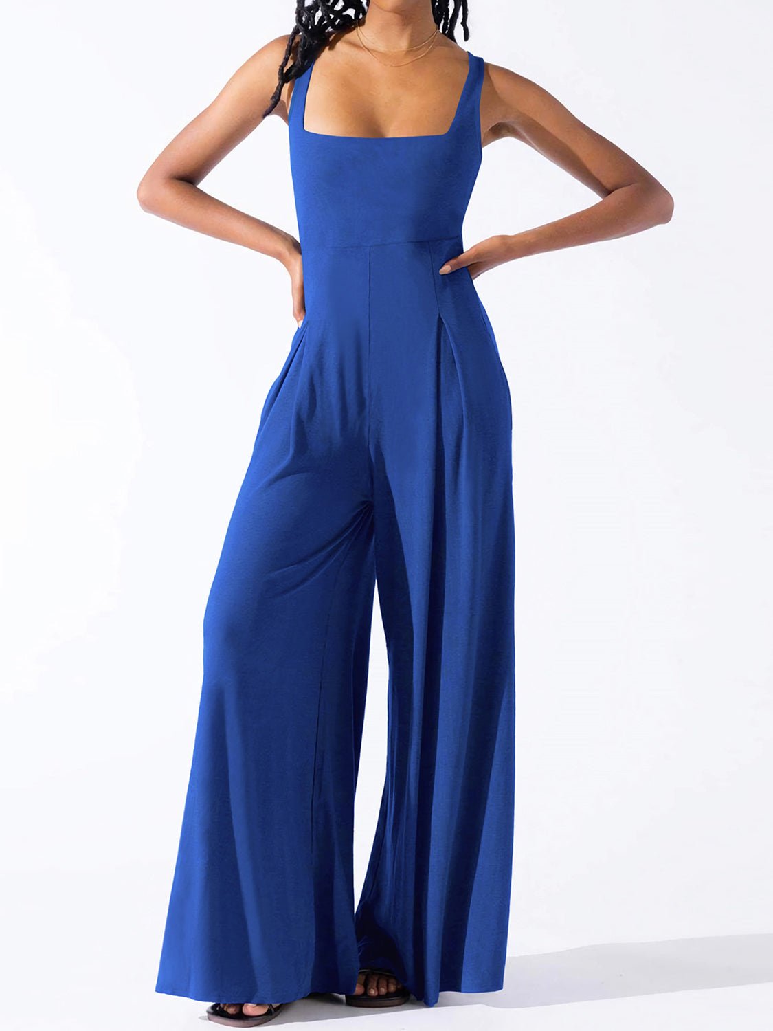 Square Neck Wide Strap Jumpsuit - ViarousViarousViarous