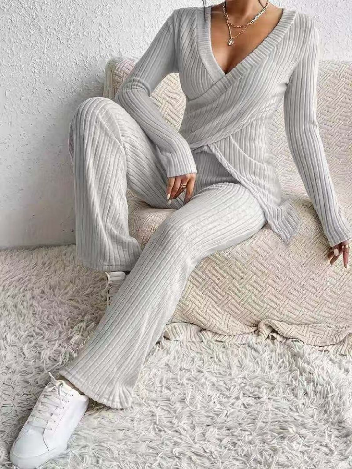 Surplice Long Sleeve Top and Pants Set - ViarousViarousViarous
