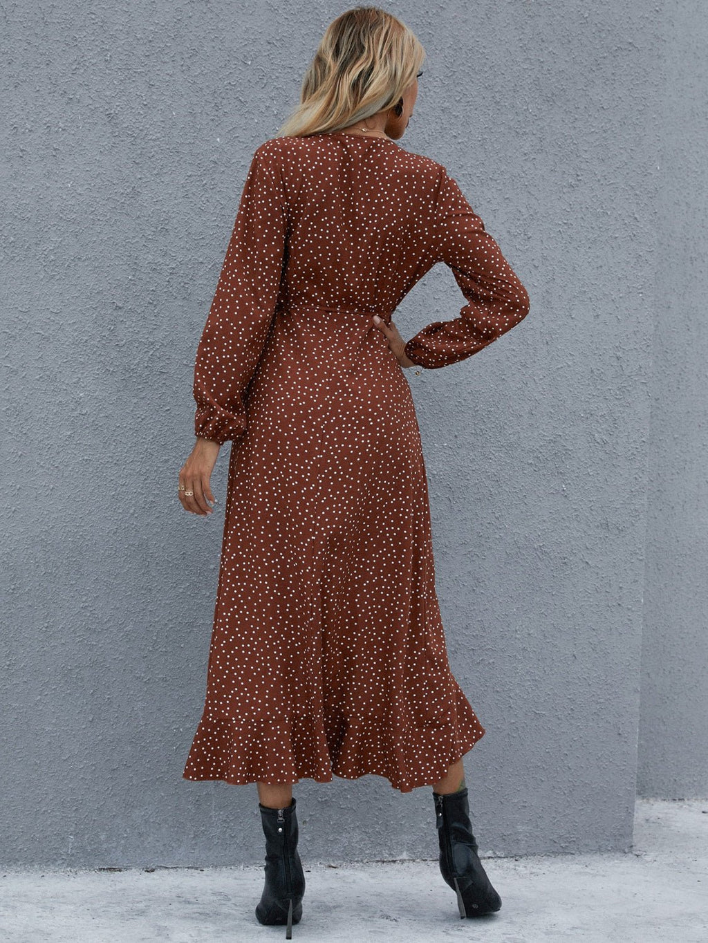Surplice Neck Ruffled Midi Dress - ViarousViarousViarous