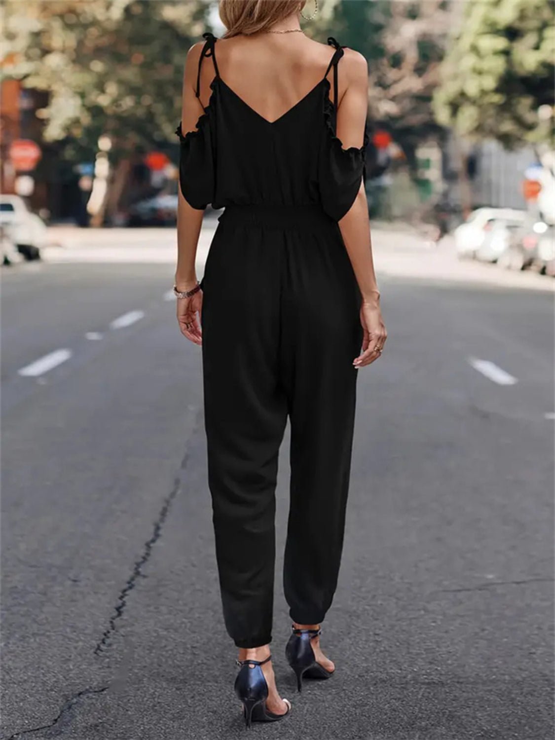 Surplice Tied Spaghetti Strap Jumpsuit - ViarousViarousViarous