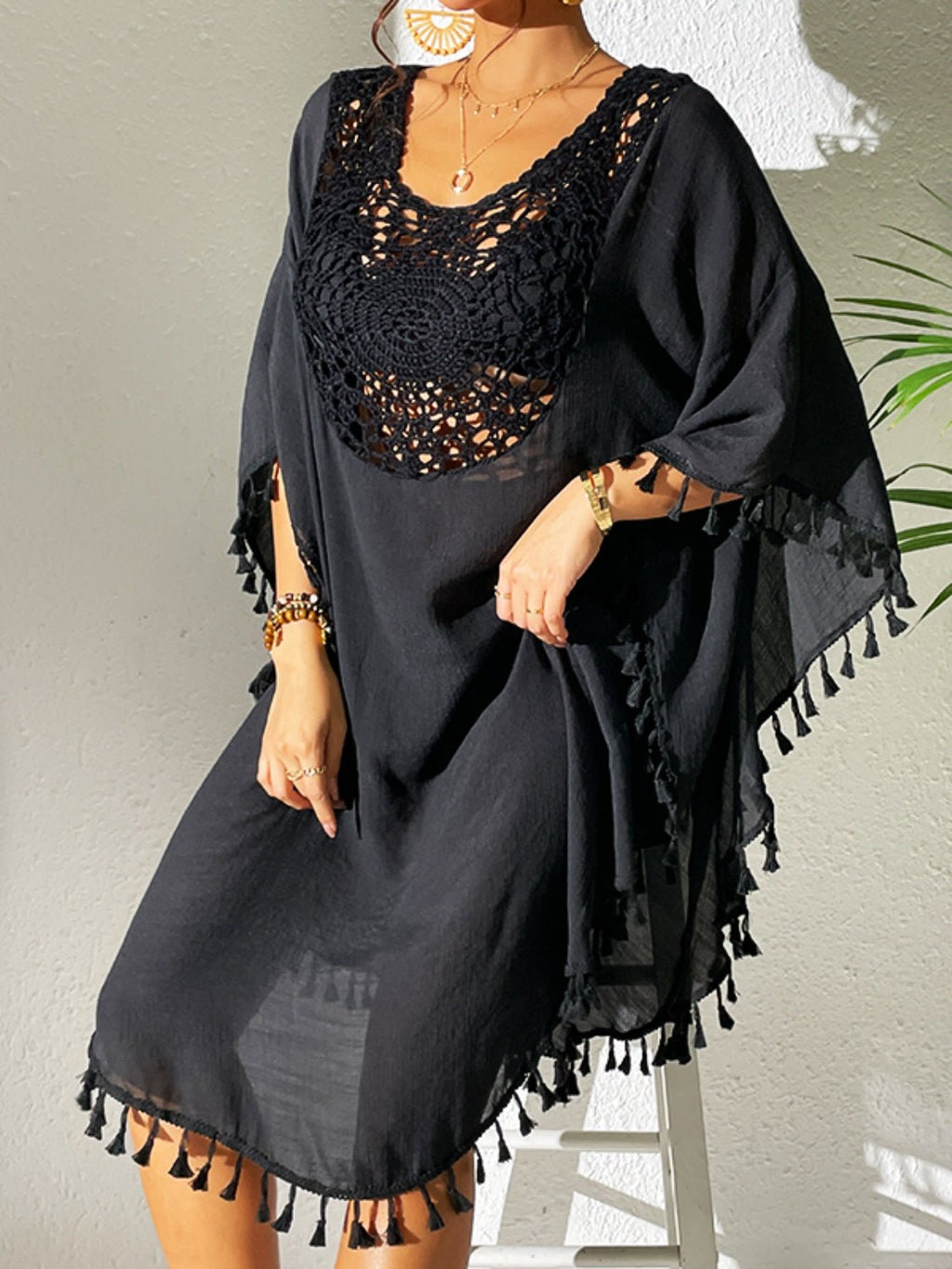 Tassel Cutout Scoop Neck Cover - Up Dress - ViarousViarousViarous