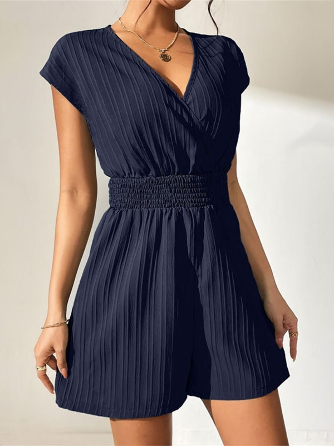 Tied Surplice Short Sleeve Romper - ViarousViarousViarous